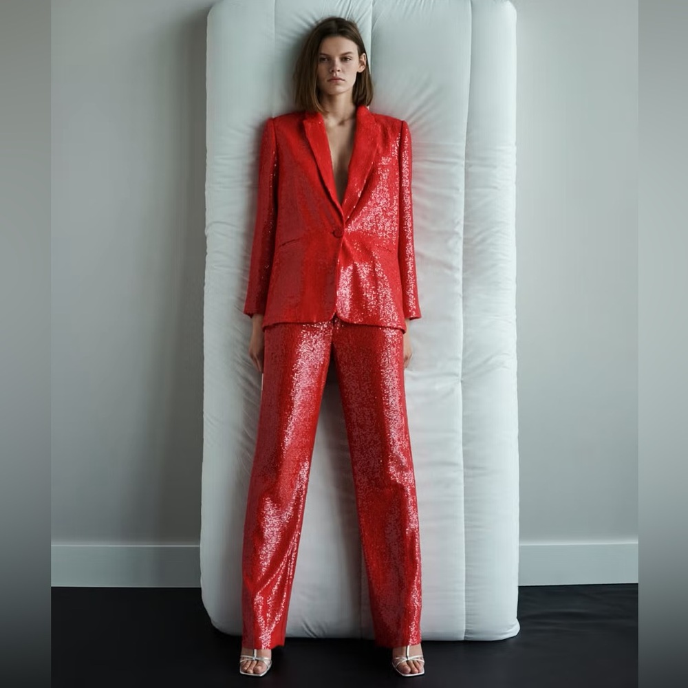Zara Red Sequin Pantsuit